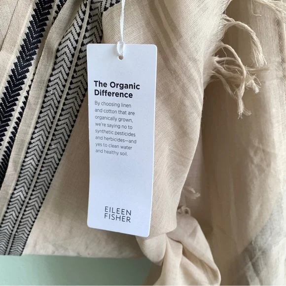 EILEEN FISHER 100% organic cotton embroidered hem serape scarf poncho shawl OS - Picture 12 of 16
